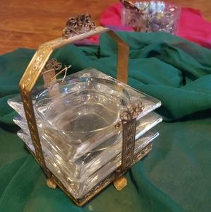 Hollywood regency ashtrays in holder